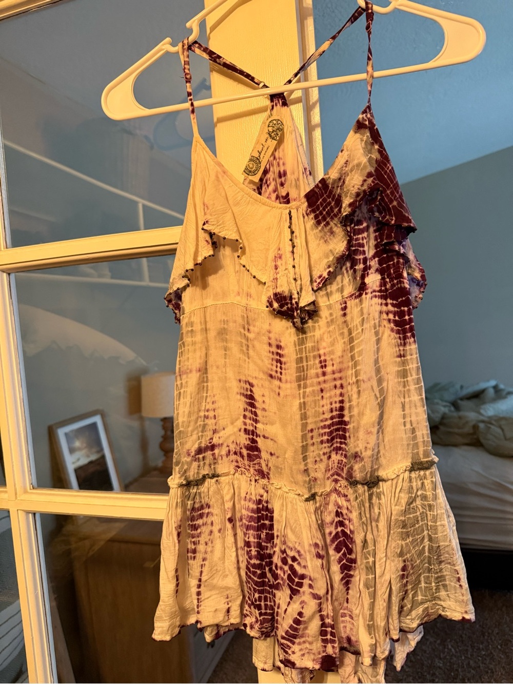 Free People Purple and off white tie dye top as seen on Selena Gomez